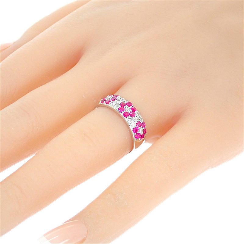 デザインジュエリー フラワー 15号 リング K18ホワイトゴールド ルビー ダイヤモンド レディース【中古】【Aランク】