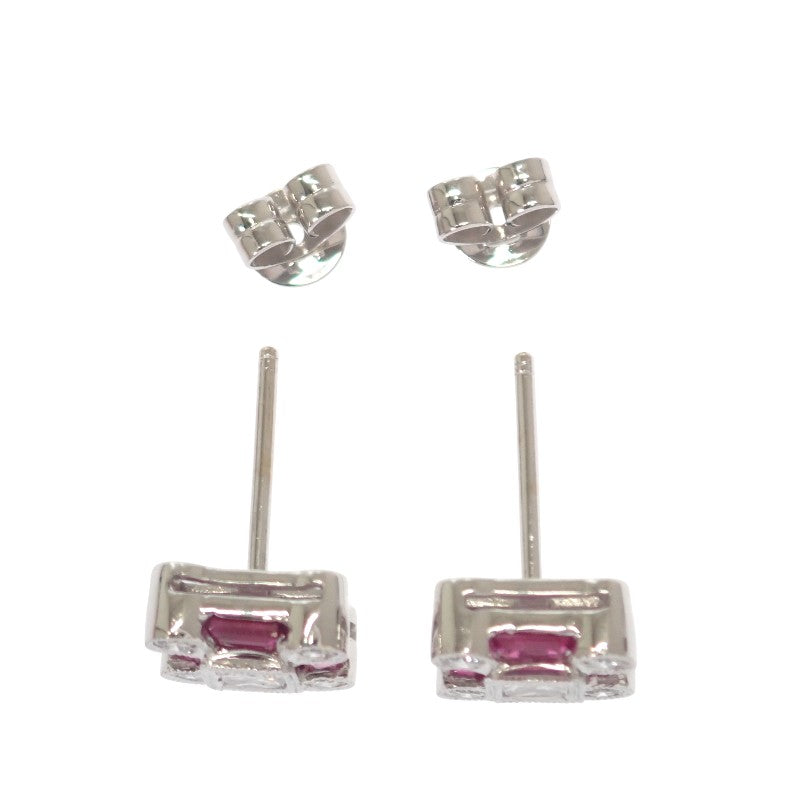 Designer Jewelry Square Earrings K18 White Gold Ruby Diamond Ladies' [Used] [A Rank]