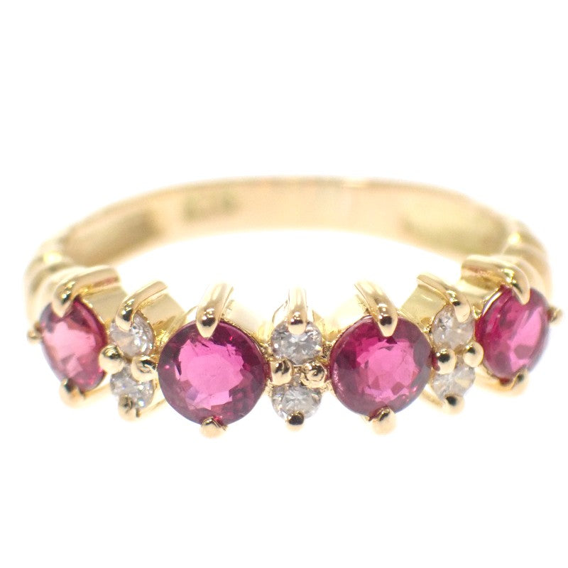 デザインジュエリー 5号 リング K18イエローゴールド ダイヤモンド ルビー レディース【中古】【Aランク】