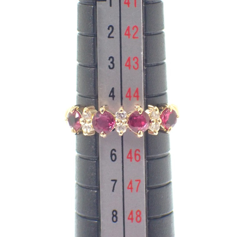 デザインジュエリー 5号 リング K18イエローゴールド ダイヤモンド ルビー レディース【中古】【Aランク】
