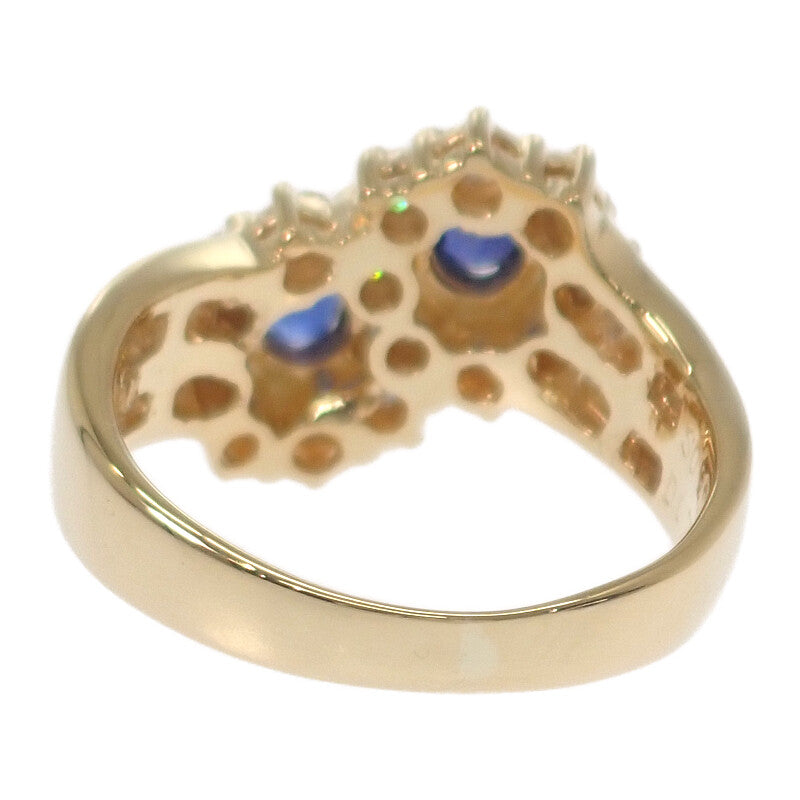 デザインジュエリー 9号 リング K18イエローゴールド ブルー サファイア ダイヤモンド レディース【中古】【Aランク】