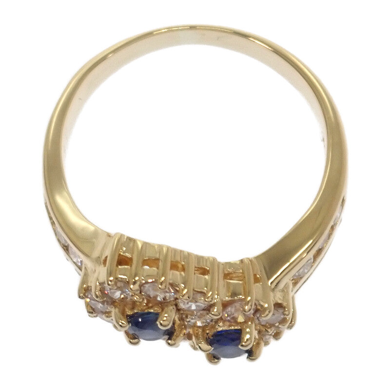 デザインジュエリー 9号 リング K18イエローゴールド ブルー サファイア ダイヤモンド レディース【中古】【Aランク】