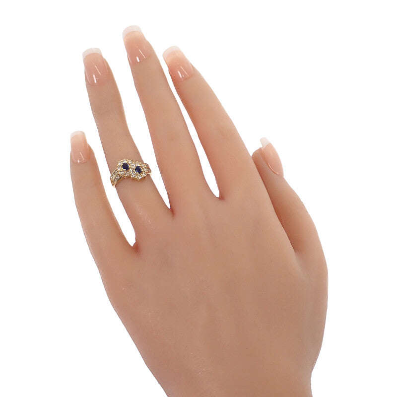 デザインジュエリー 9号 リング K18イエローゴールド ブルー サファイア ダイヤモンド レディース【中古】【Aランク】