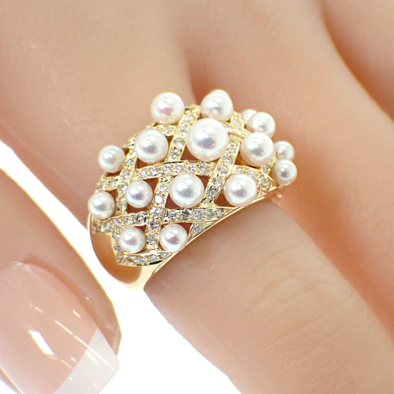 デザインジュエリー ベビーパール 13号 リング K18イエローゴールド ダイヤモンド パール レディース【中古】【Aランク】