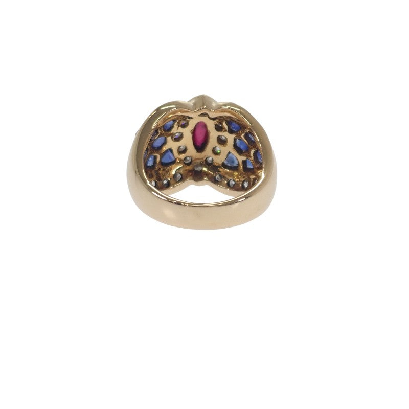 デザインジュエリー 13号 リング K18イエローゴールド サファイア ルビー ダイヤモンド レディース【中古】【Aランク】