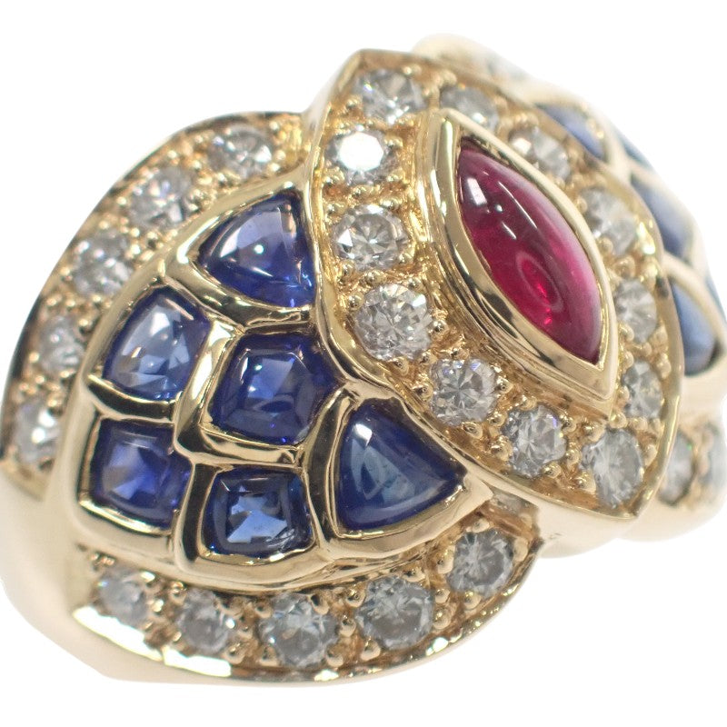 デザインジュエリー 13号 リング K18イエローゴールド サファイア ルビー ダイヤモンド レディース【中古】【Aランク】