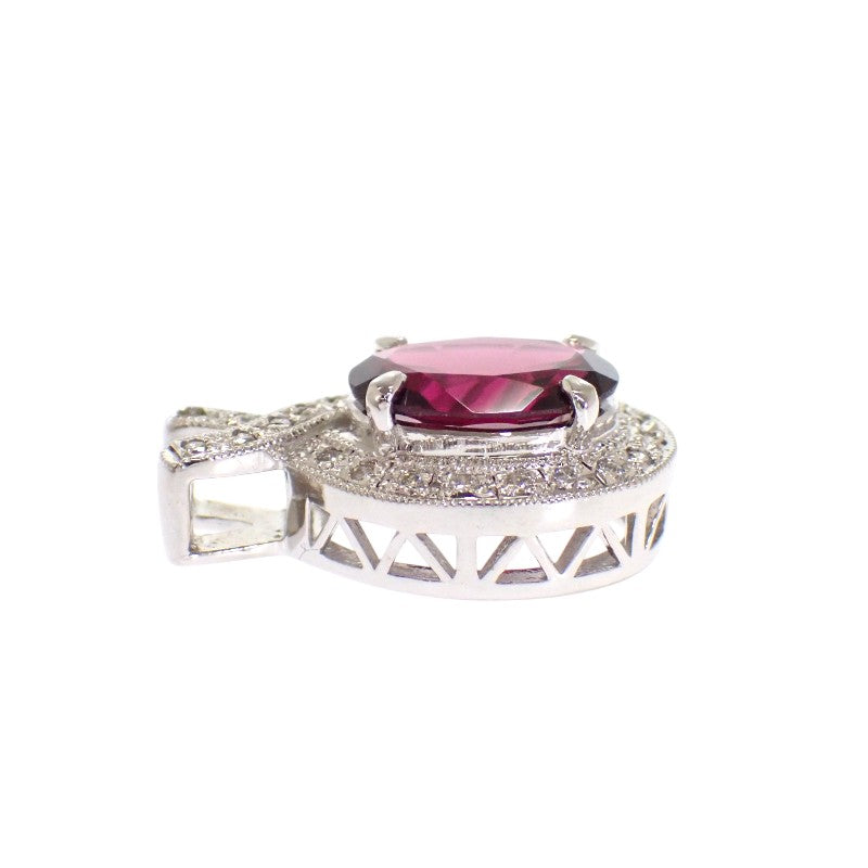Designer Jewelry Oval Pendant Top K18 White Gold Rhodolite Garnet Diamond Women's [Used] [A Rank]