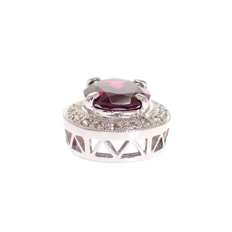 Designer Jewelry Oval Pendant Top K18 White Gold Rhodolite Garnet Diamond Women's [Used] [A Rank]