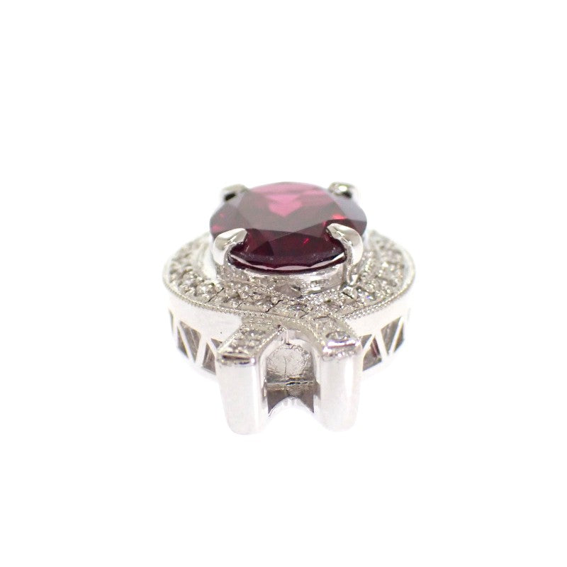 Designer Jewelry Oval Pendant Top K18 White Gold Rhodolite Garnet Diamond Women's [Used] [A Rank]