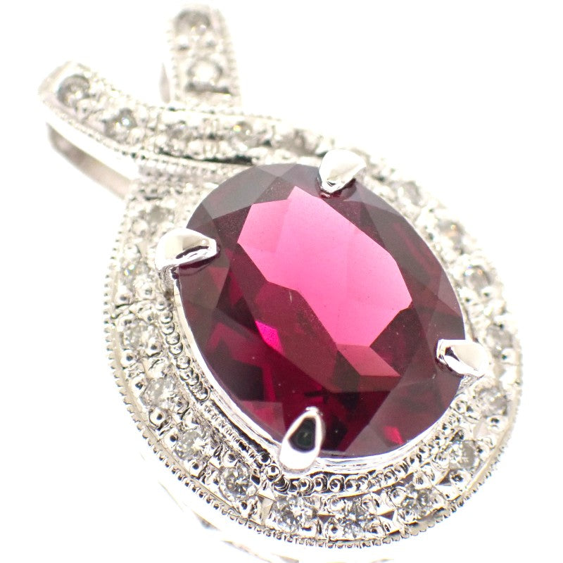 Designer Jewelry Oval Pendant Top K18 White Gold Rhodolite Garnet Diamond Women's [Used] [A Rank]