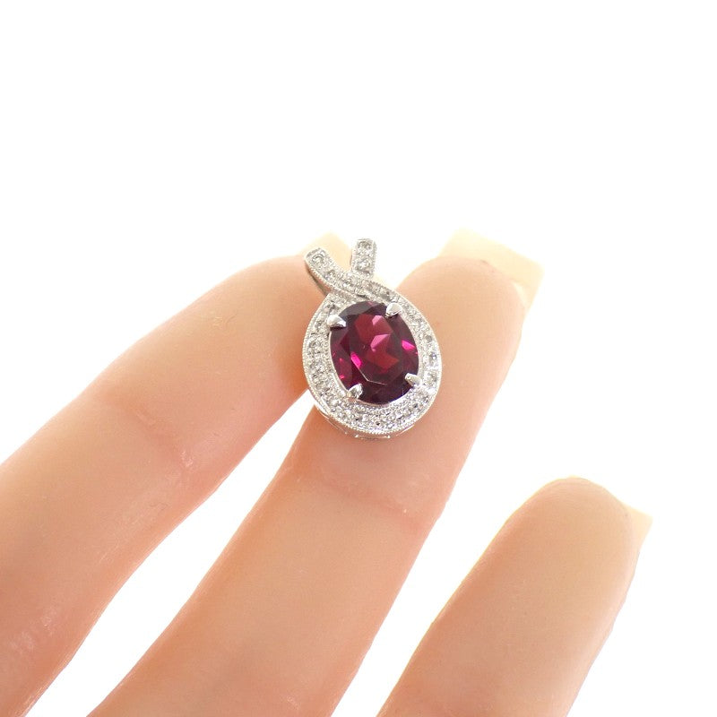 Designer Jewelry Oval Pendant Top K18 White Gold Rhodolite Garnet Diamond Women's [Used] [A Rank]