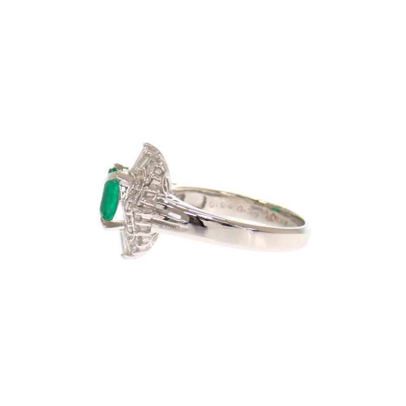 Designer Jewelry Ring, Size 10, Pt900 Platinum, Emerald, Diamond, For Women [Used] [A Rank]