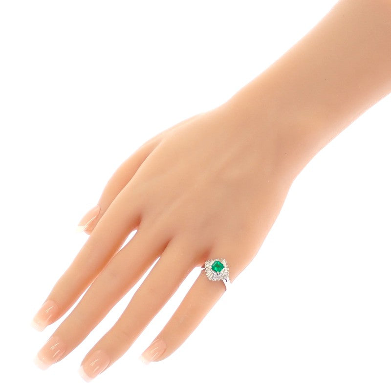 Designer Jewelry Ring, Size 10, Pt900 Platinum, Emerald, Diamond, For Women [Used] [A Rank]