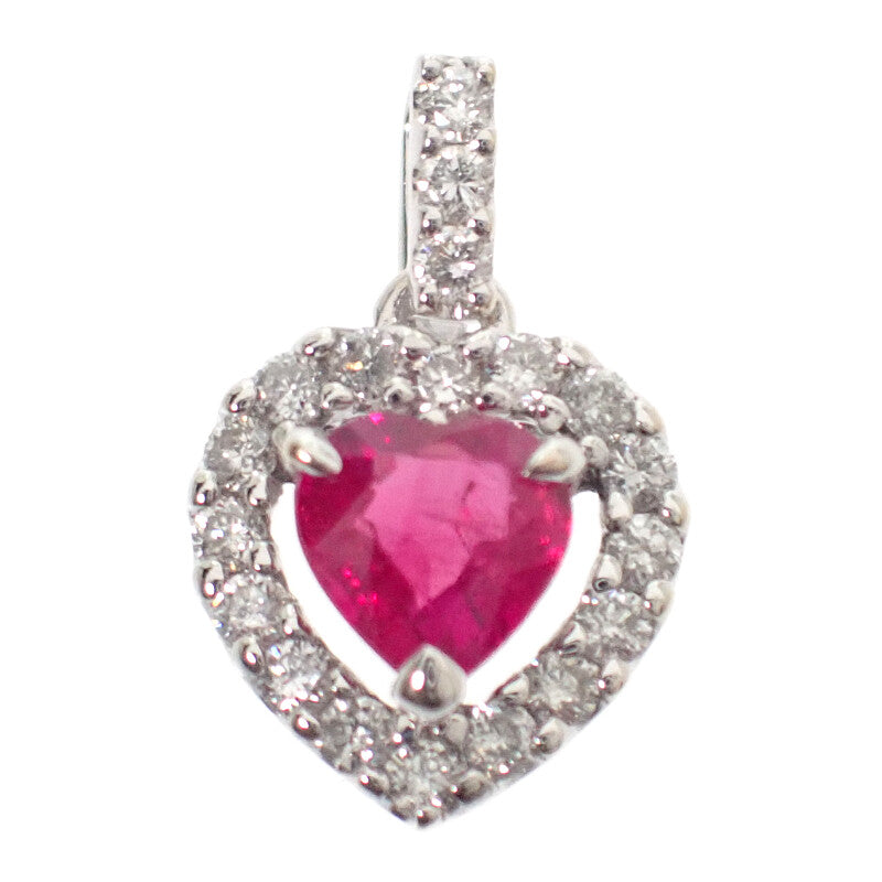 デザインジュエリー ハート ペンダントトップ K18ホワイトゴールド ピンク ルビー ダイヤモンド レディース【中古】【Aランク】