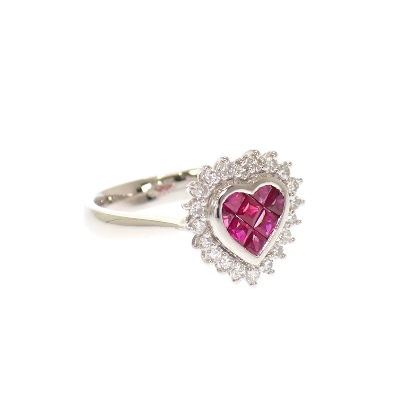 Design Jewelry Heart Mystery 12.5 Ring Pt900 Platinum Ruby Diamond Ladies [Used] [A Rank]