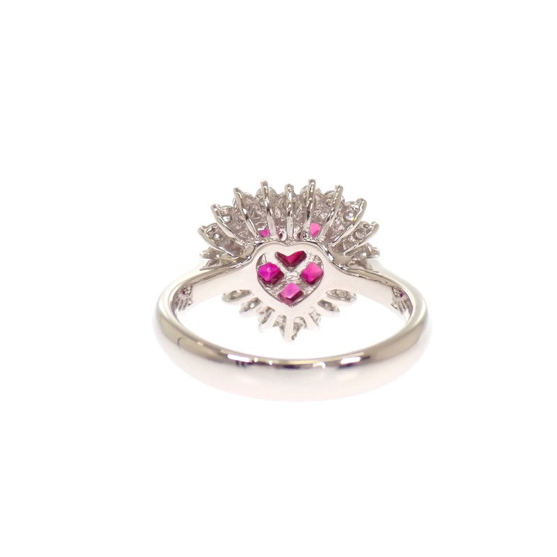 Design Jewelry Heart Mystery 12.5 Ring Pt900 Platinum Ruby Diamond Ladies [Used] [A Rank]