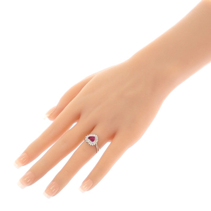 Design Jewelry Heart Mystery 12.5 Ring Pt900 Platinum Ruby Diamond Ladies [Used] [A Rank]