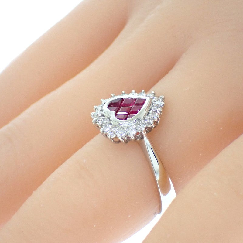 Design Jewelry Heart Mystery 12.5 Ring Pt900 Platinum Ruby Diamond Ladies [Used] [A Rank]