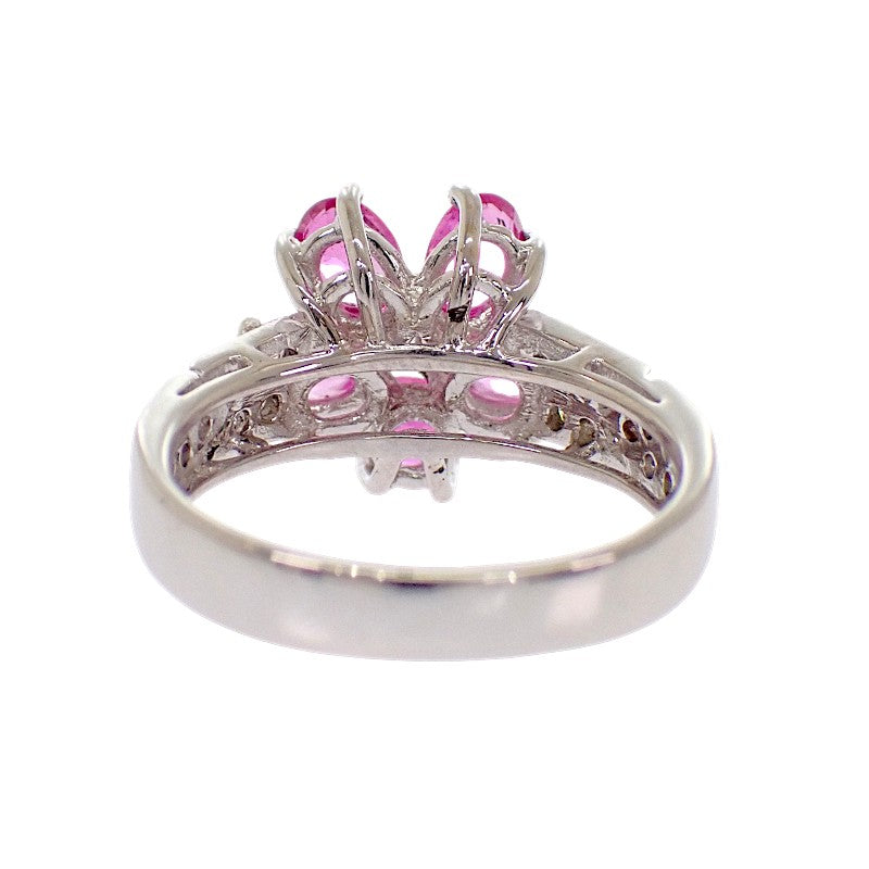 Designer Jewelry Flower Size 10 Ring K18 White Gold Diamond Pink Tourmaline Ladies' [Used] [Rank A]