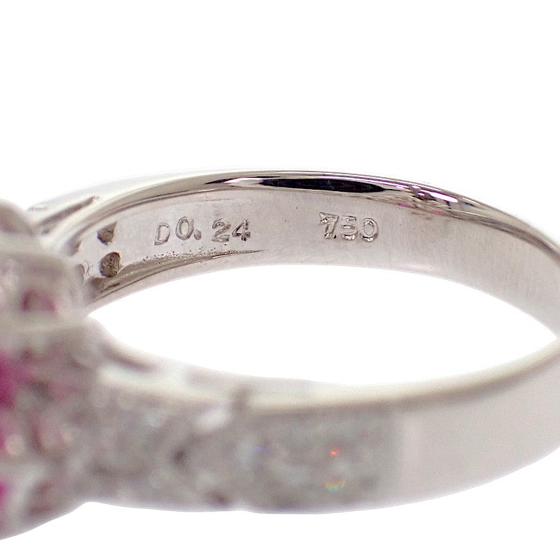 Designer Jewelry Flower Size 10 Ring K18 White Gold Diamond Pink Tourmaline Ladies' [Used] [Rank A]