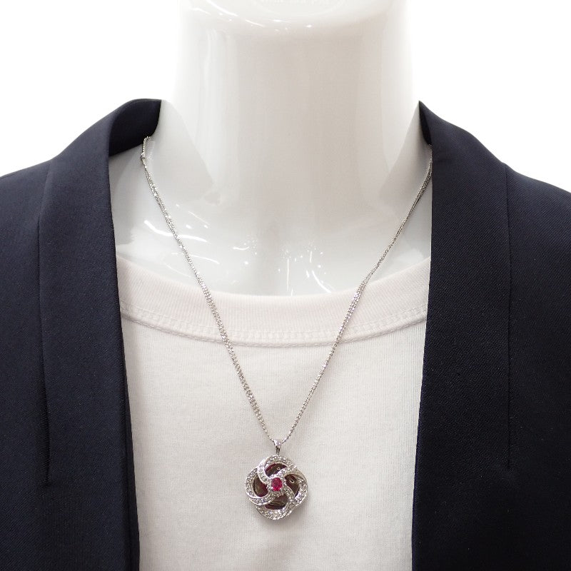 K18WG Design Jewelry Flower Necklace K18 White Gold Diamond Ruby Ladie