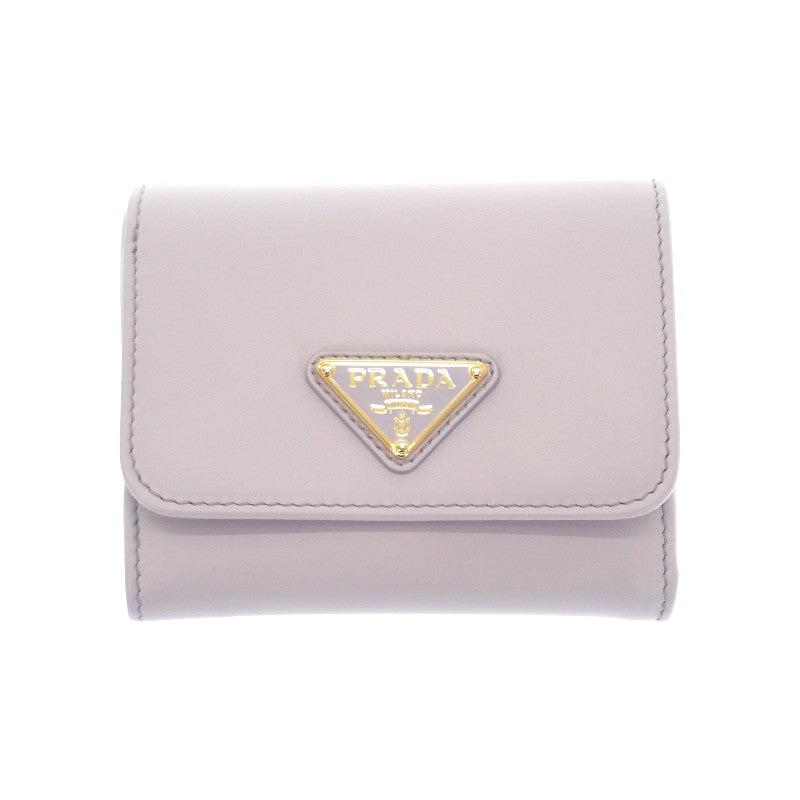 プラダ PRADA シティカーフ タブ財布 1MH043_2CNP_F0230 三つ折り財布 カーフ パープル グリーチネ ゴールド金具 レディース【中古】【Aランク】