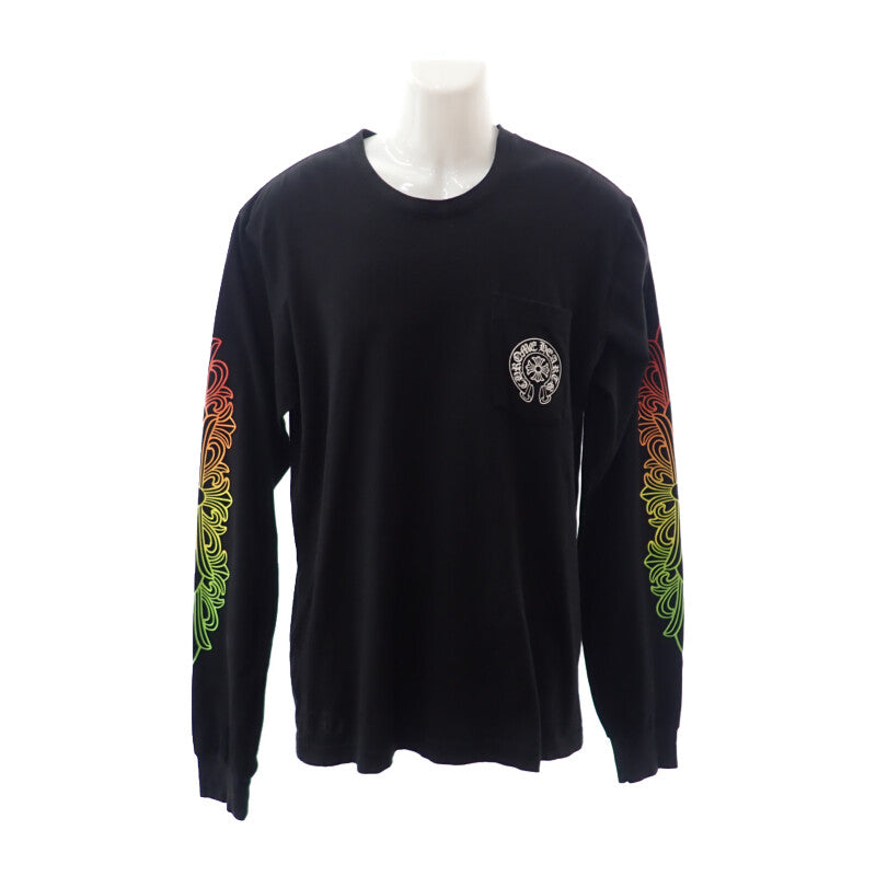 クロムハーツ CHROME HEARTS マルチカラーグラデーション フローラルクロス ロングスリーブトップス L 長袖Ｔシャツ コットン ブラック メンズ【中古】【Bランク】