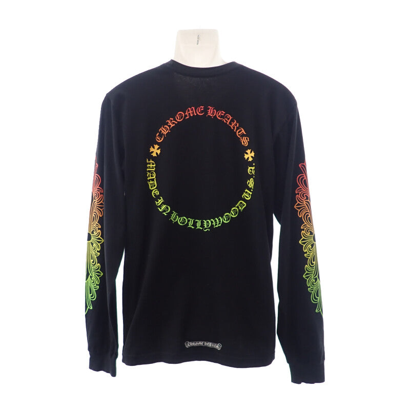 クロムハーツ CHROME HEARTS マルチカラーグラデーション フローラルクロス ロングスリーブトップス L 長袖Ｔシャツ コットン ブラック メンズ【中古】【Bランク】