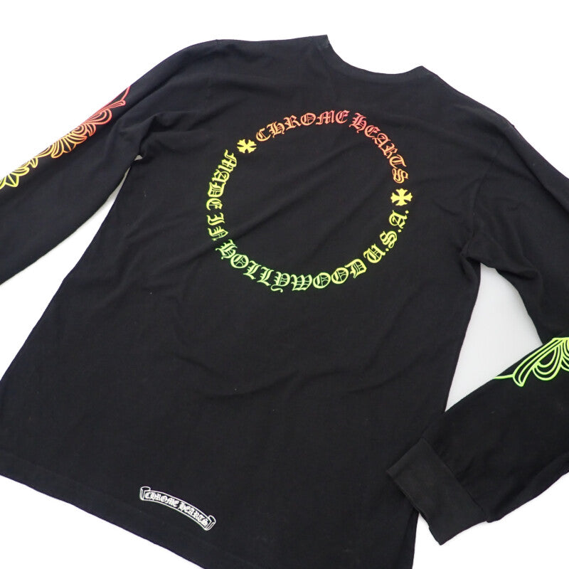 クロムハーツ CHROME HEARTS マルチカラーグラデーション フローラルクロス ロングスリーブトップス L 長袖Ｔシャツ コットン ブラック メンズ【中古】【Bランク】