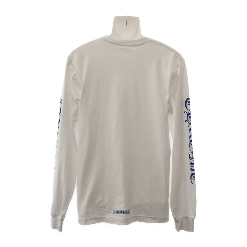クロムハーツ CHROME HEARTS ネックロゴ ロングスリーブ トップス L 長袖Ｔシャツ コットン ホワイト ブルー メンズ【中古】【ABランク】