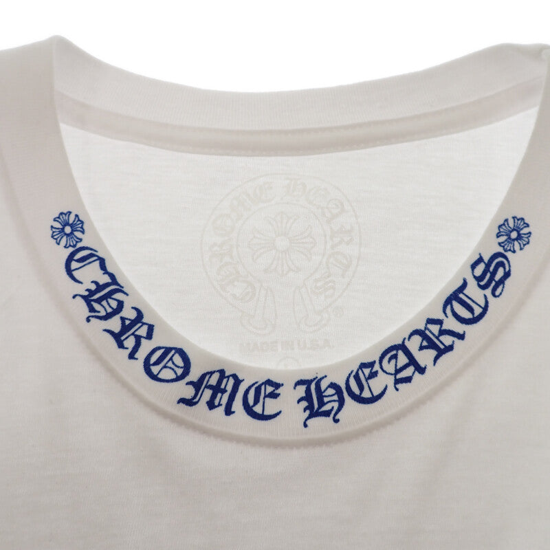 クロムハーツ CHROME HEARTS ネックロゴ ロングスリーブ トップス L 長袖Ｔシャツ コットン ホワイト ブルー メンズ【中古】【ABランク】