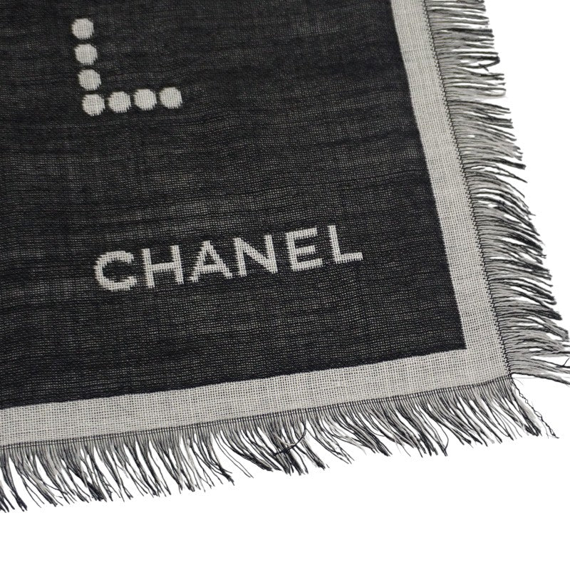 シャネル CHANEL ロゴ マフラー ウール シルク ブラック レディース