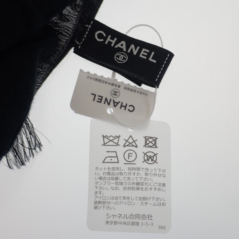 シャネル CHANEL ロゴ マフラー ウール シルク ブラック レディース