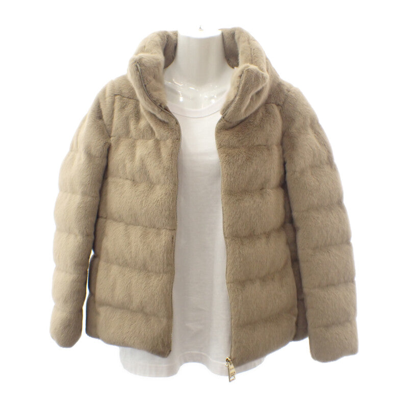 ヘルノ Herno エコファー ショートダウン 40 PI1166D-12354-2155 ダウンジャケット ポリエステル ベージュ レディース【中古】【Aランク】