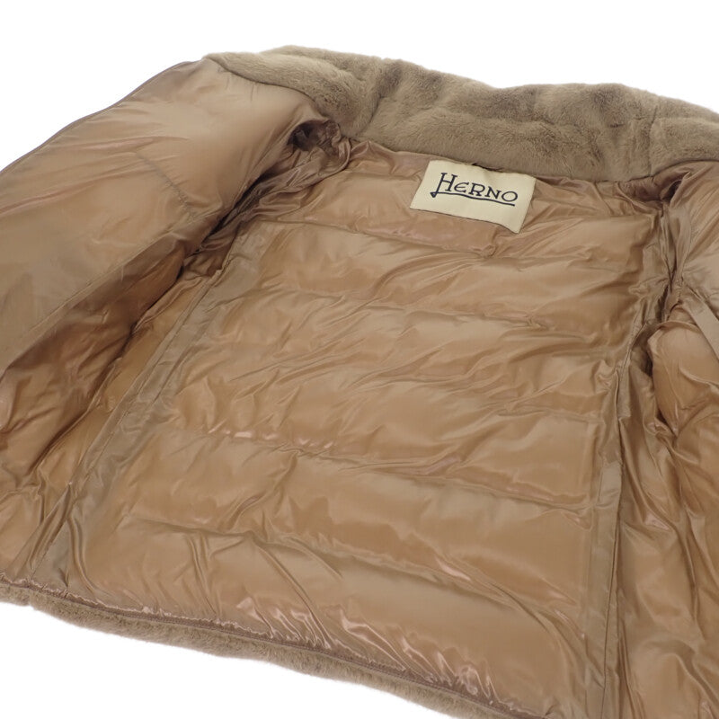 ヘルノ Herno エコファー ショートダウン 40 PI1166D-12354-2155 ダウンジャケット ポリエステル ベージュ レディース【中古】【Aランク】