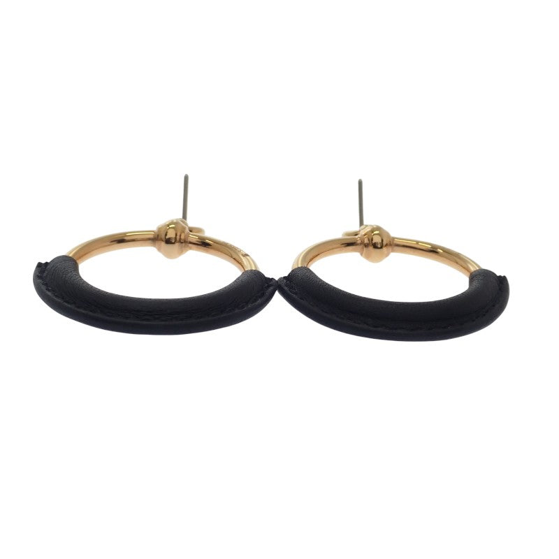 エルメス HERMES ループ グラン ピアス メタル レザー ゴールド ブラック レディース【中古】【Aランク】