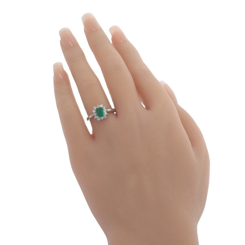純プラチナPt1000 天然エメラルド1.00ct ダイヤリング 12.5号 純