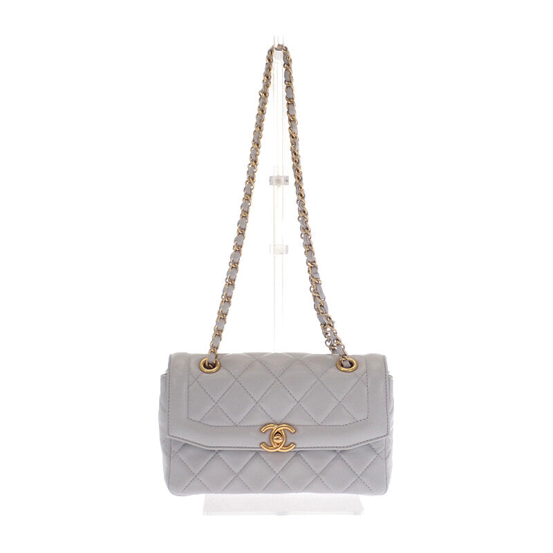 シャネル CHANEL ミニフラップ バッグ AS5258_B19389_NADOF ショルダー ラムスキン グレー ゴールド金具 レディース マトラッセ ココマーク 定番 人気【中古】【Aランク】 シャネル CHANEL ミニフラップ AS5258_B19389_NADOF ショルダーバッグ