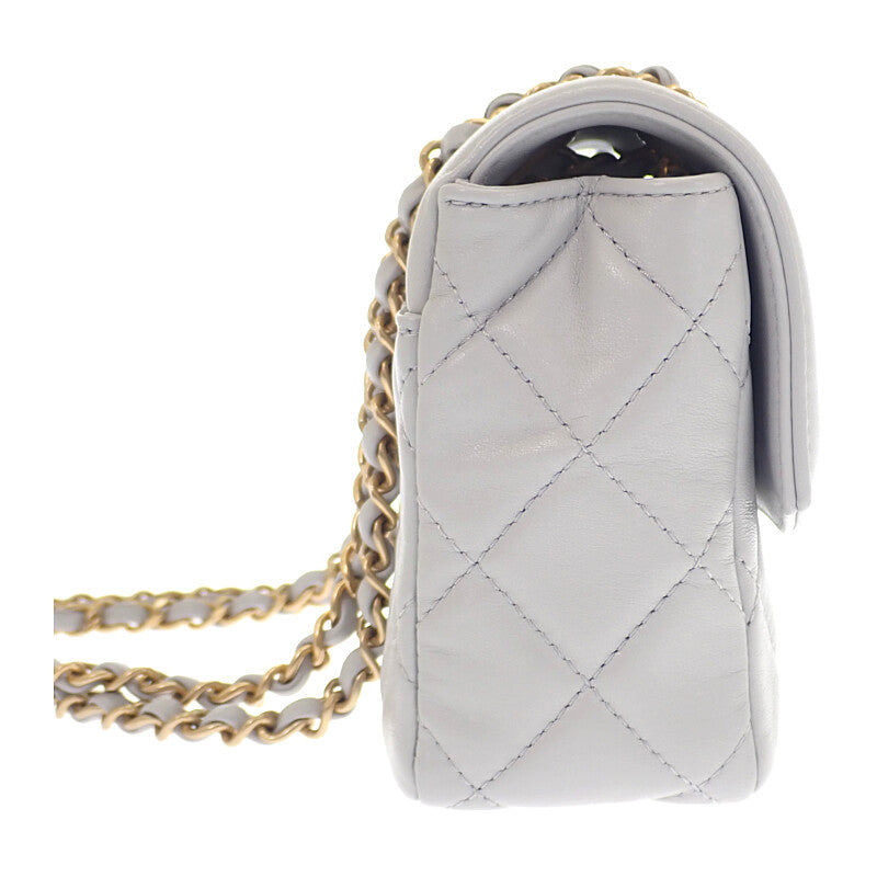 シャネル CHANEL ミニフラップ AS5258_B19389_NADOF ショルダーバッグ ラムスキン グレー ゴールド金具 レディース【中古】【Aランク】