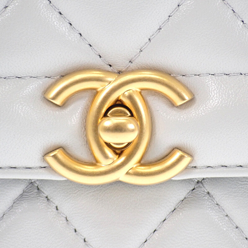 シャネル CHANEL ミニフラップ AS5258_B19389_NADOF ショルダーバッグ ラムスキン グレー ゴールド金具 レディース【中古】【Aランク】