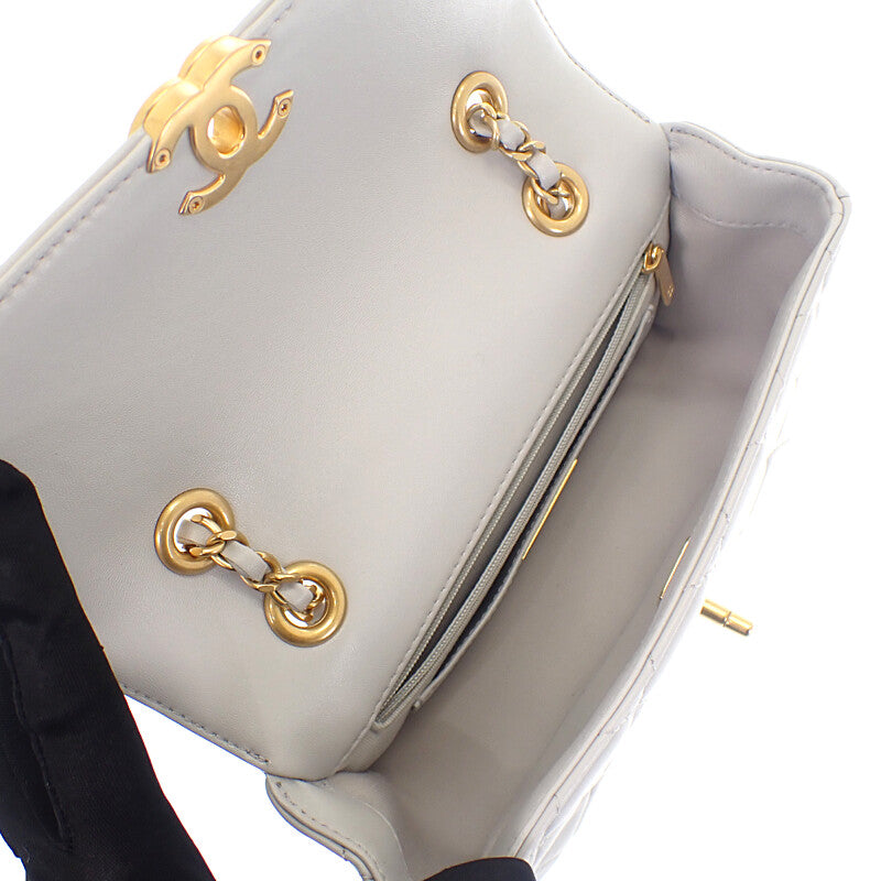 シャネル CHANEL ミニフラップ AS5258_B19389_NADOF ショルダーバッグ ラムスキン グレー ゴールド金具 レディース【中古】【Aランク】