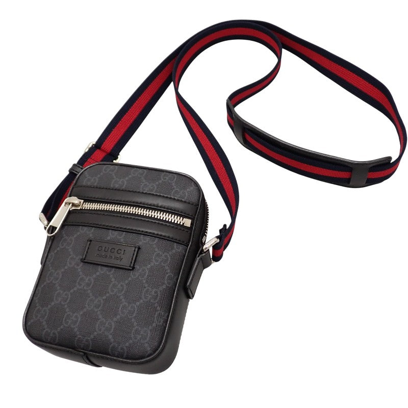 グッチ GUCCI GGスプリーム ミニショルダーバッグ 682357 K5RLN 1095 ショルダーバッグ GGスプリームキャンバス レザー ブラック シルバー金具 メンズ レディース ユニセックス【中古】【Aランク】