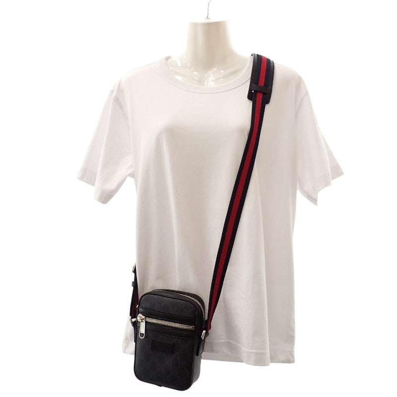 グッチ GUCCI GGスプリーム ミニショルダーバッグ 682357 K5RLN 1095 ショルダーバッグ GGスプリームキャンバス レザー ブラック シルバー金具 メンズ レディース ユニセックス【中古】【Aランク】