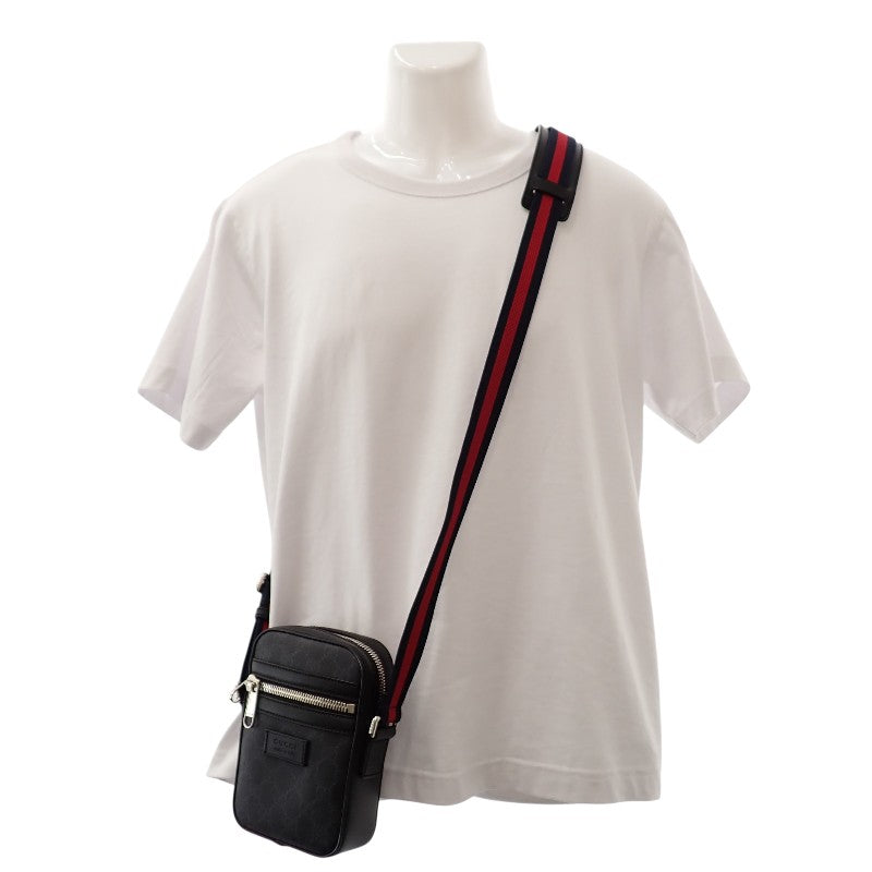 グッチ GUCCI GGスプリーム ミニショルダーバッグ 682357 K5RLN 1095 ショルダーバッグ GGスプリームキャンバス レザー ブラック シルバー金具 メンズ レディース ユニセックス【中古】【Aランク】