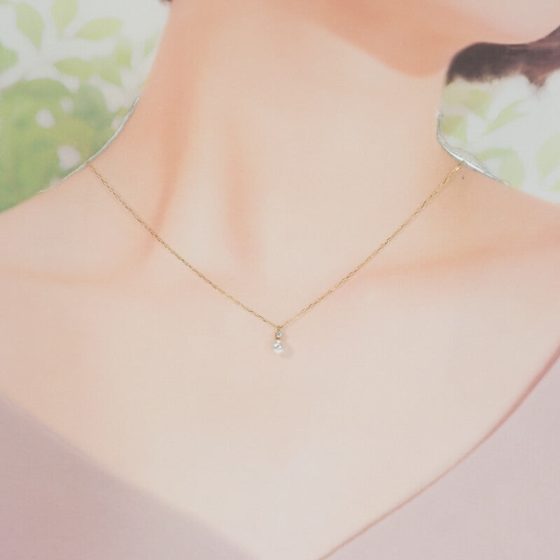 ミキモト MIKIMOTO パール ペンダント PP-20495K ネックレス K18イエローゴールド アコヤ真珠 ホワイト ダイヤモンド レディース【中古】【Aランク】