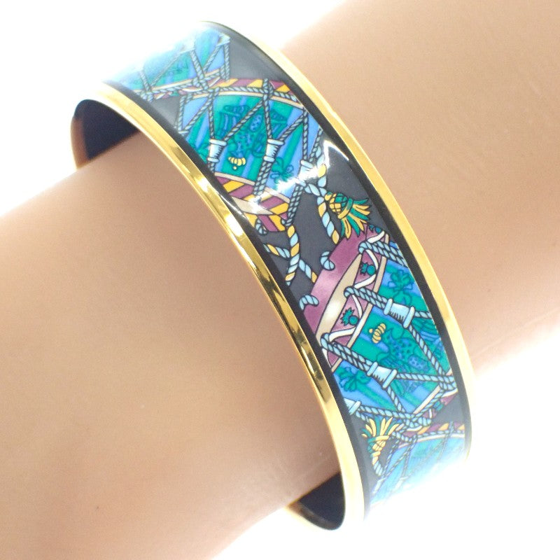 エルメス HERMES エマイユGM バングル 七宝 ブラック ブルー ゴールド金具 レディース【中古】【ABランク】