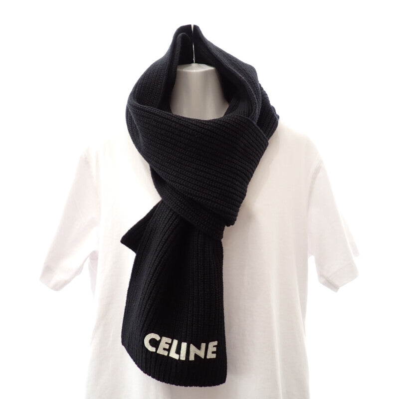 セリーヌ CELINE ニット 2AC35423P.38NO マフラー ウール 黒 ブラック レディース メンズ【中古】【ABランク】 セリーヌ CELINE ニット 2AC35423P.38NO マフラー ウール ブラック