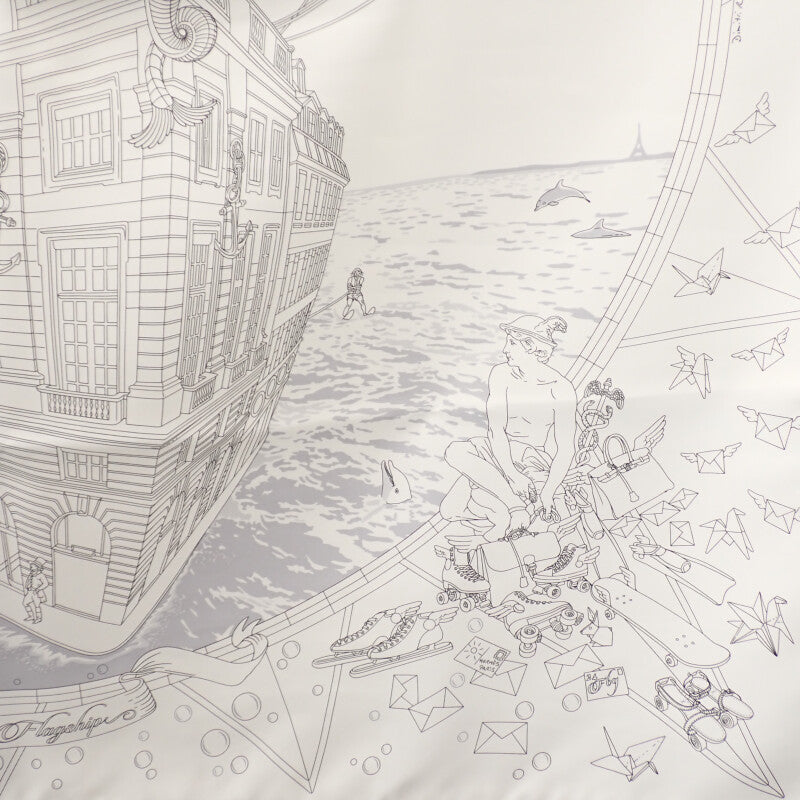 エルメス HERMES カレ90 Hermes Flagship エルメス フラッグシップ スカーフ シルク ホワイト レディース【中古】【SAランク】