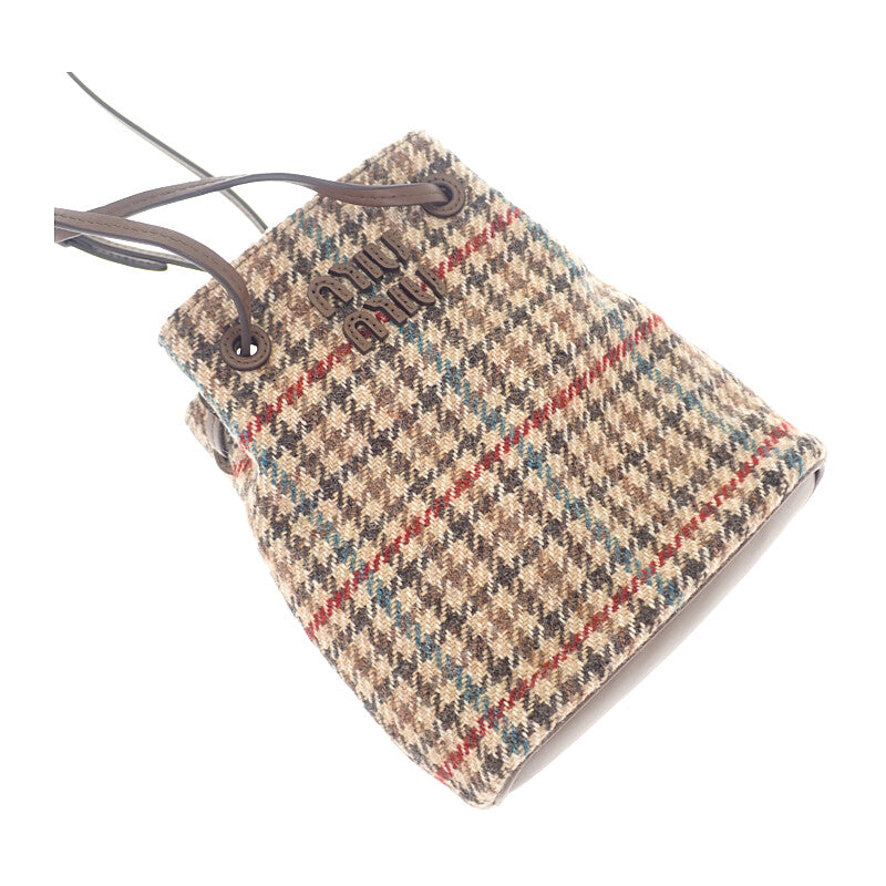 ミュウミュウ MIUMIU ロゴ ミニ 5NF460-2DU5-F0040 ショルダーバッグ ウール レザー ブラウン ベージュ レディース【中古】【Aランク】