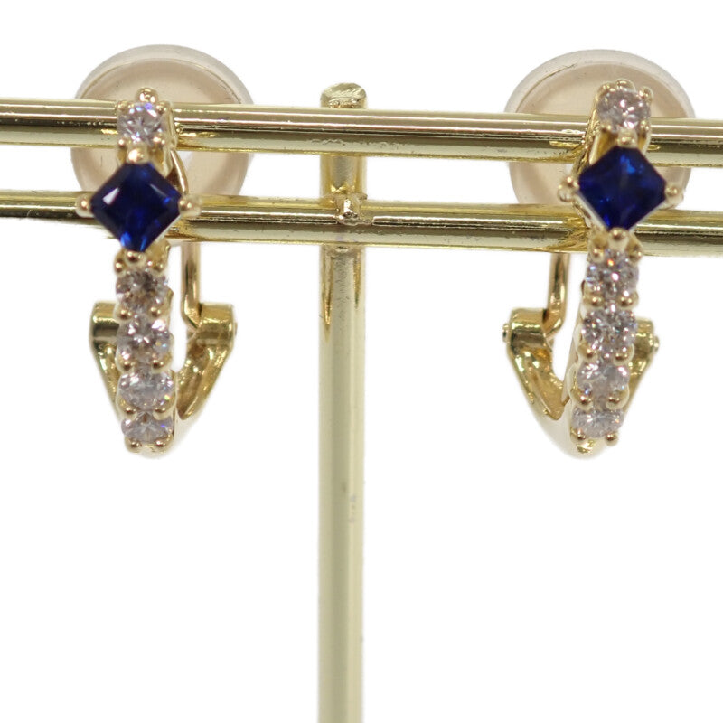デザインジュエリー 2WAY イヤリング ノンホール ピアス K18イエローゴールド サファイア ダイヤモンド レディース【中古】【Aランク】